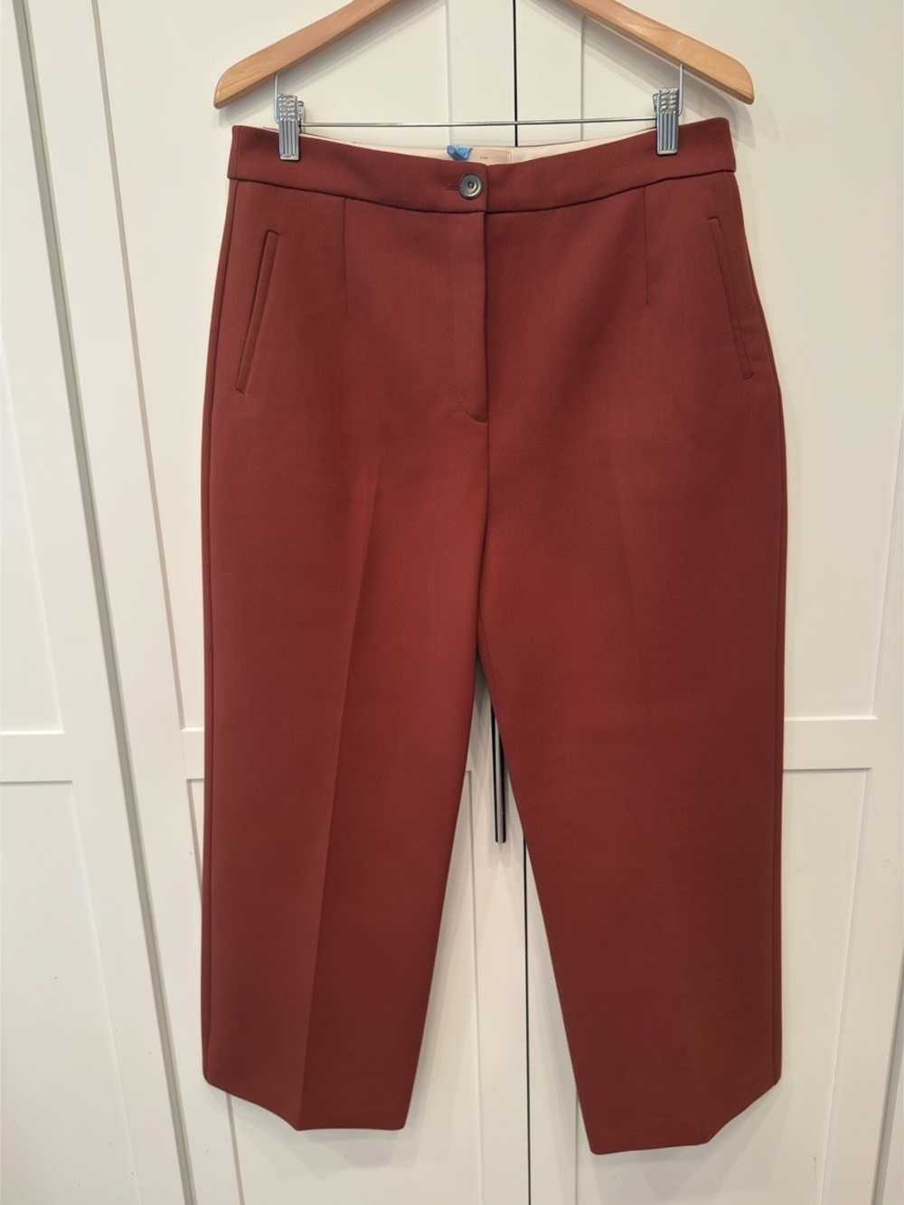 Sézane Cropped Straight-Leg Pants Rust Brown FR 44 US 12 Excellent